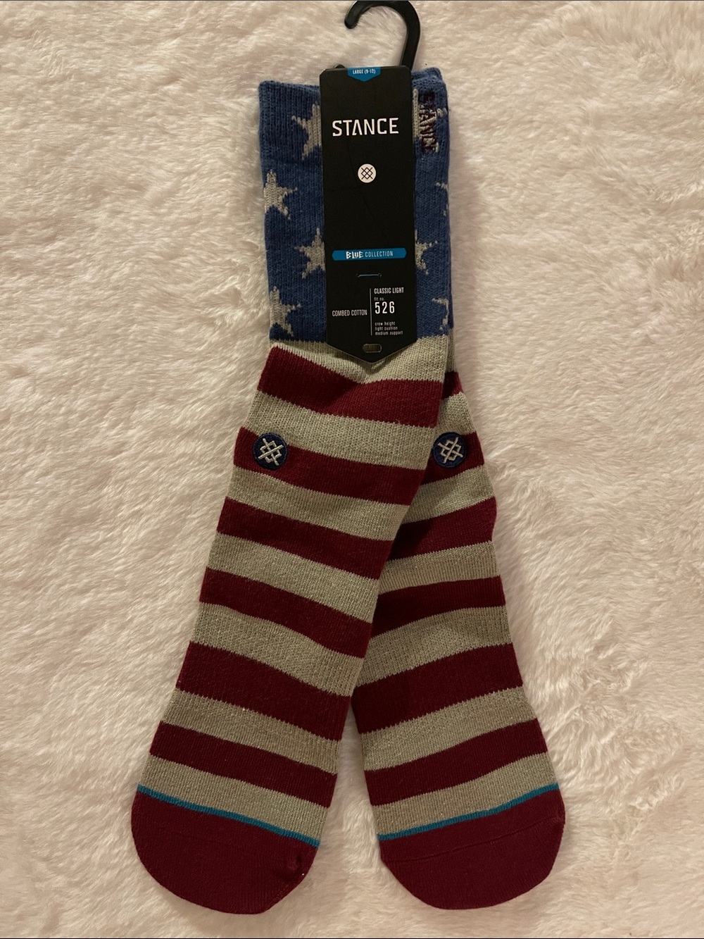 Stance Men’s Burgundy, Gray & Blue Star-Accent Crew Socks SZ L